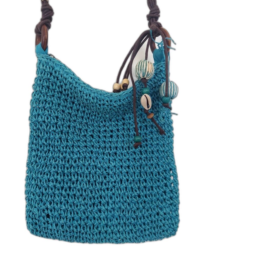 Anchors Away Crossbody Purse Bag Woven Tassel Beaded Boho Teal